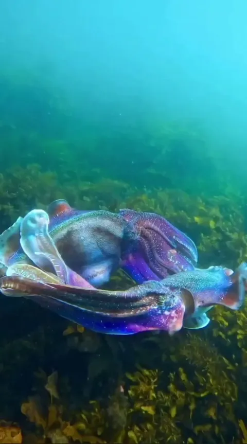 Two australian giant cuttlefish displaying their colors