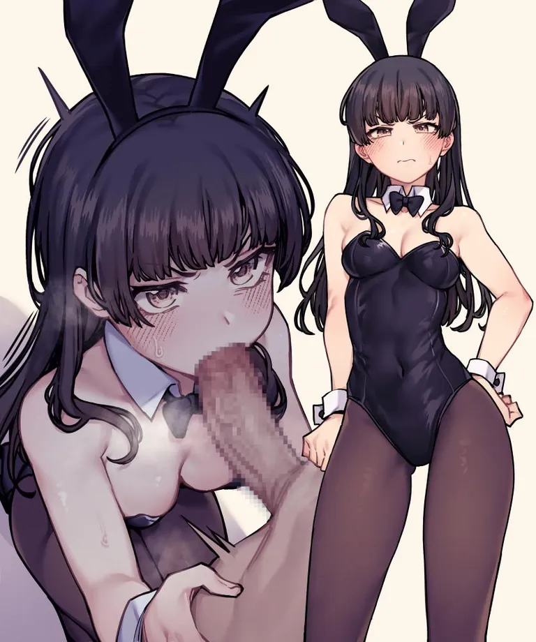 Shy bunny girl still getting the work done