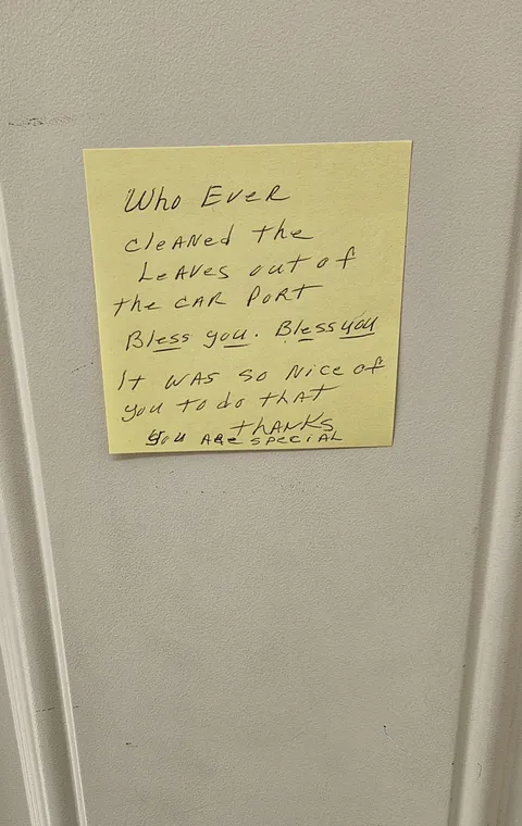 Blew the leaves out of my carport and a few of the neighboring carports. Saw this the next day