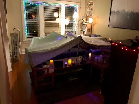 Girlfriend is sick so I made us a fort to watch scary movies in.