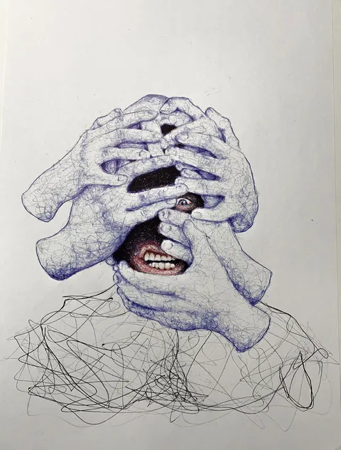 Some of my unsettling ballpoint pen drawings[OC]
