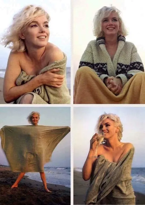 Marilyn Monroe last photo shoot. These photos were taken on Santa Monica Beach by photographer George Barris 3 weeks before his death. USA. 1962