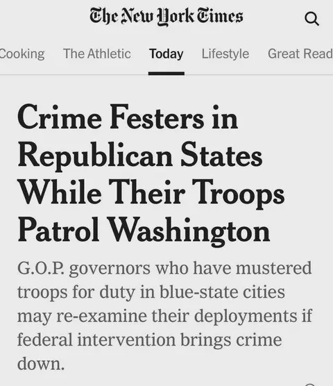 13 of the 20 U.S. cities with the highest murder rates are in red states—Trump never names them.