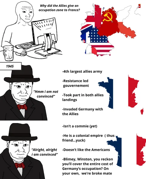 If you ever ask yourself why France was given a zone of occupation... here are the main reasons.