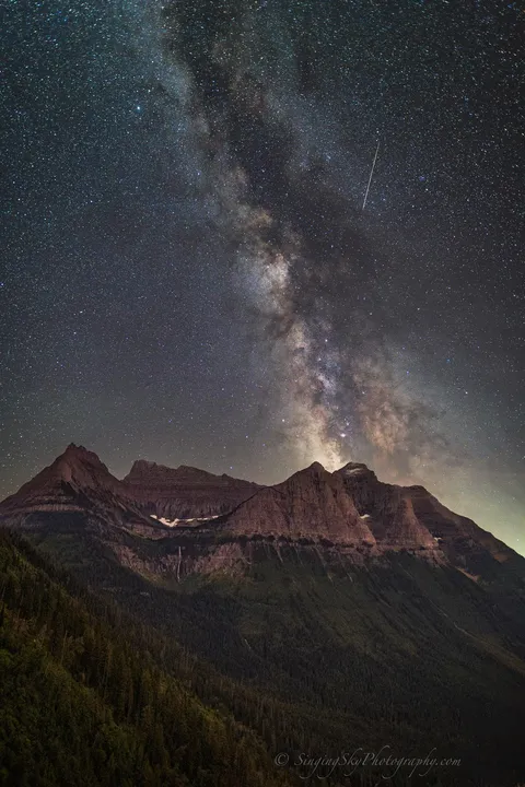 ITAP of a Meteor and the Milky Way in Glacier National Park