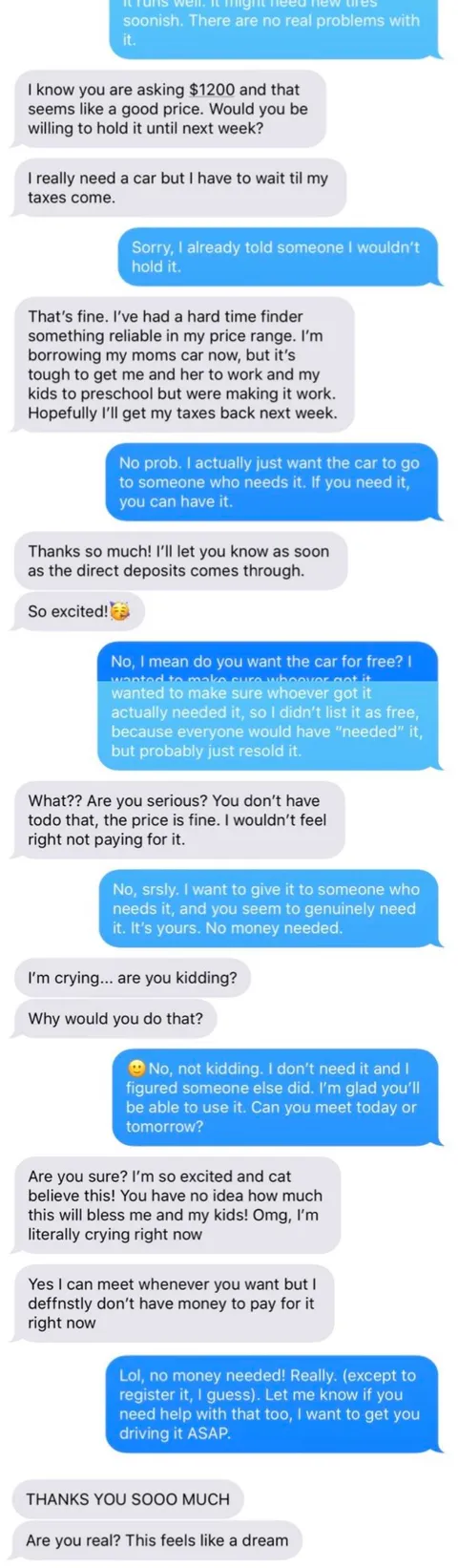 The opposite of r/ChoosingBeggars - my wife trying to sell her car.