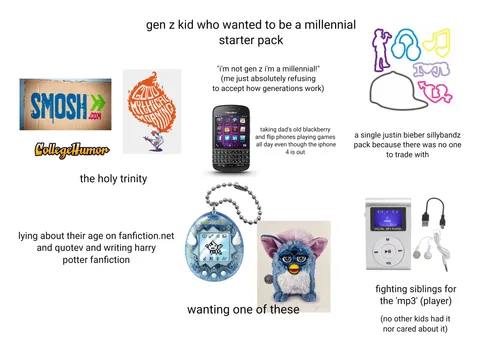 Gen Z kid who wanted to be a millennial starterpack