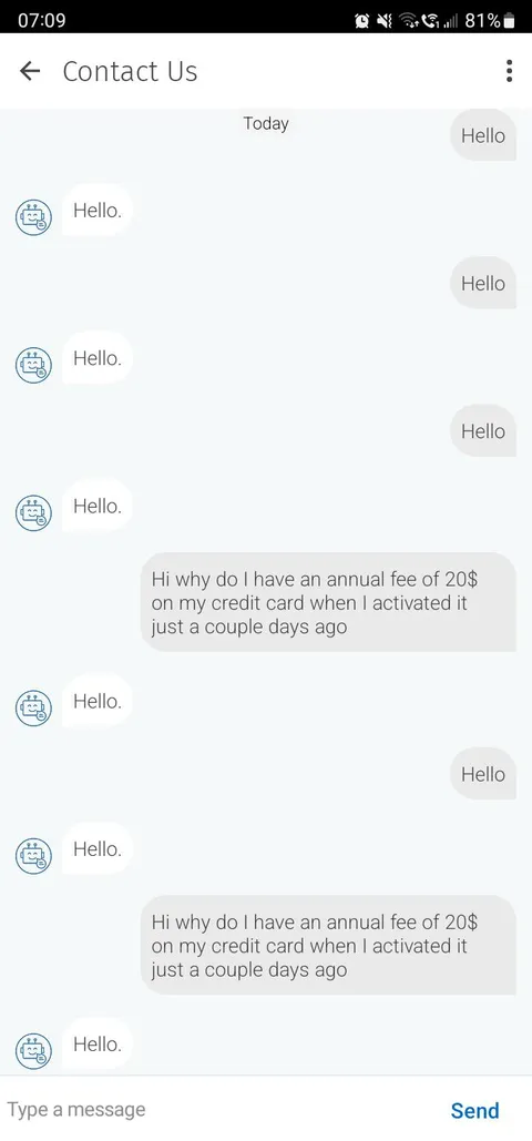 My bank's support bot (mandatory before being in contact with a real human)