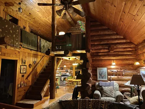 Log cabin in the evening time