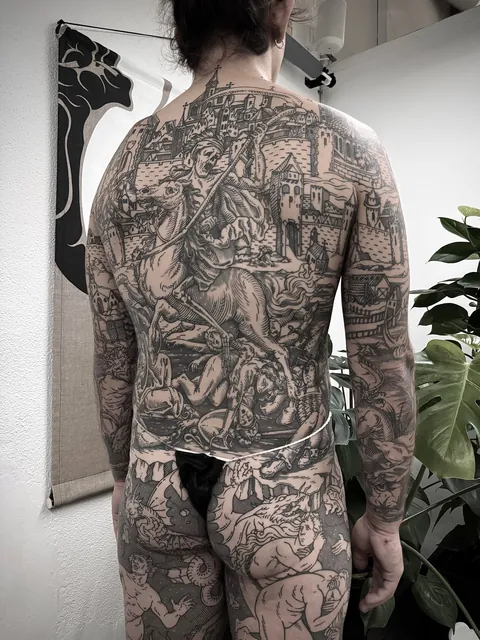 Full body suit in progress made by me (Ivan Zagusta) at Zaraza tattoo shop in Warsaw, PL