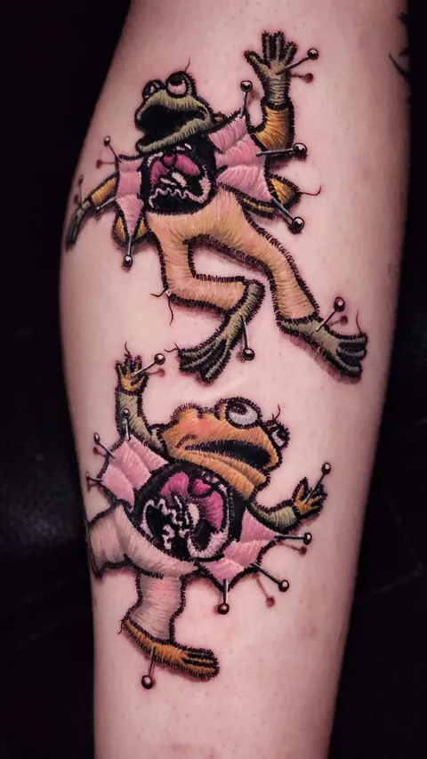 Embroidered Patch Frog and Toad by me, Will Burke (@mysterious_mustache_tattoo) @ The Lions Den Tattoo Co, Prescott, AZ
