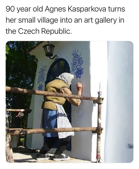 90 years old Agnes Kasparkova turns her small village into an art gallery