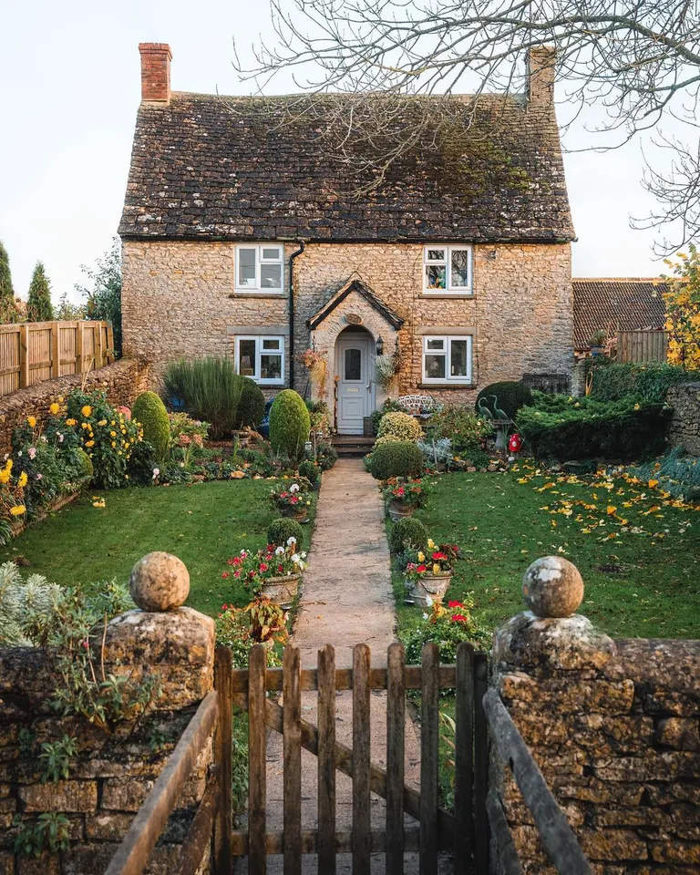 Stone cottage in the Cotswolds, England.