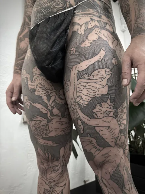 Full body suit in progress made by me (Ivan Zagusta) at Zaraza tattoo shop in Warsaw, PL