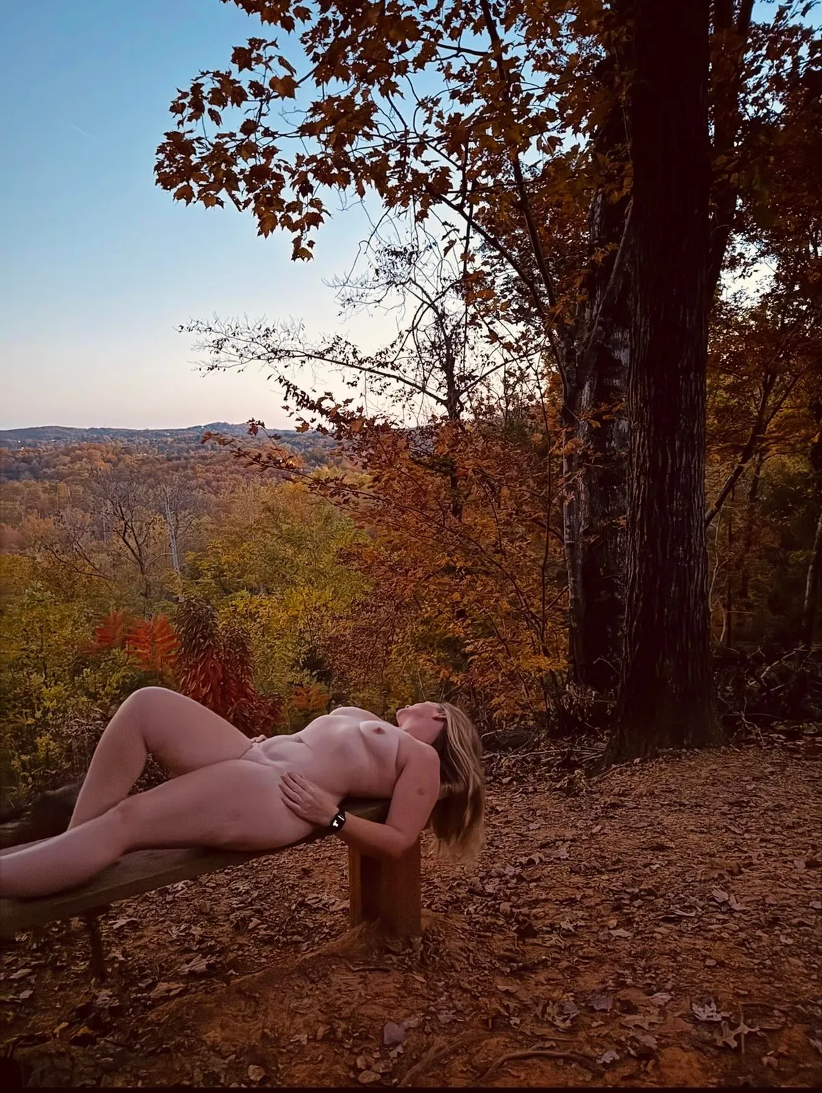 Our current situation, having a little fun on a hike again this afternoon. Starting to get chili tho. Love her body, However she hates it. She loves reading the comments and messages tho