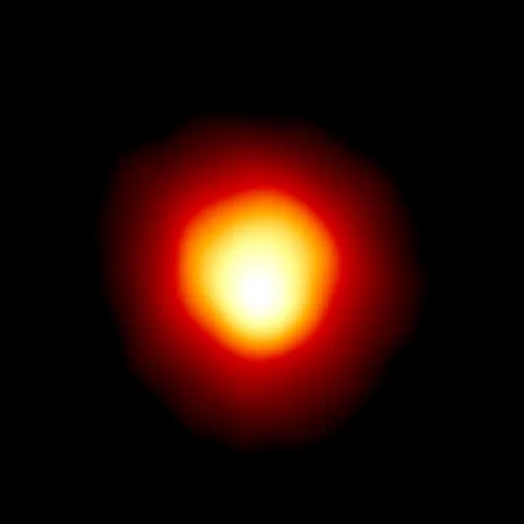 This is the first direct image of a star other than the Sun, captured by Hubble Space Telescope. Known as Betelgeuse, this red supergiant is about 1,400 times the diameter of our Sun. If placed at our solar system's center, it would engulf the orbit of Jupiter.