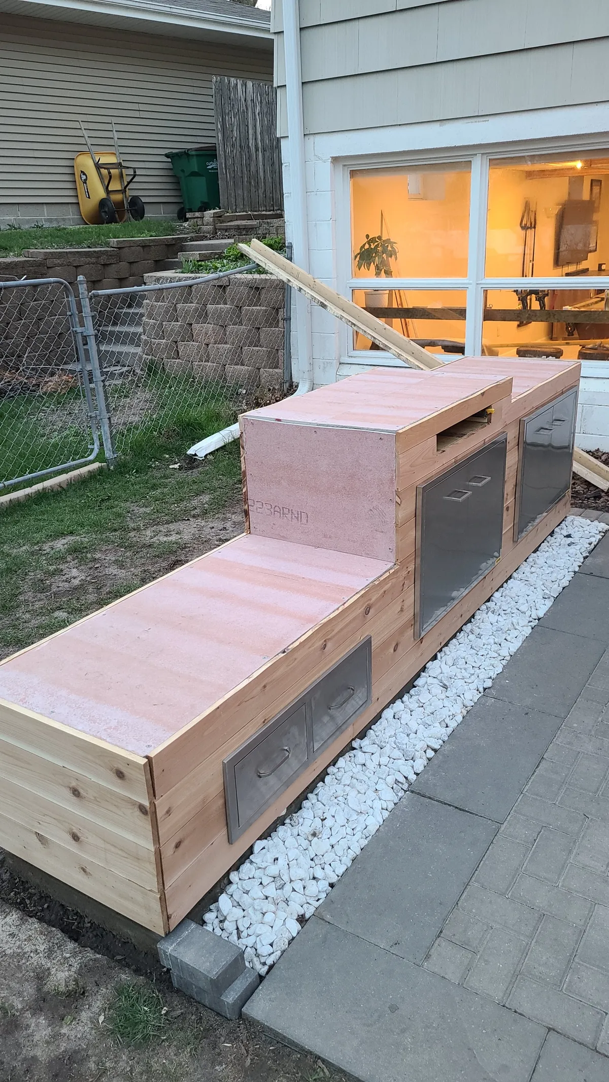 Outdoor cooking set up. Wife designed it.