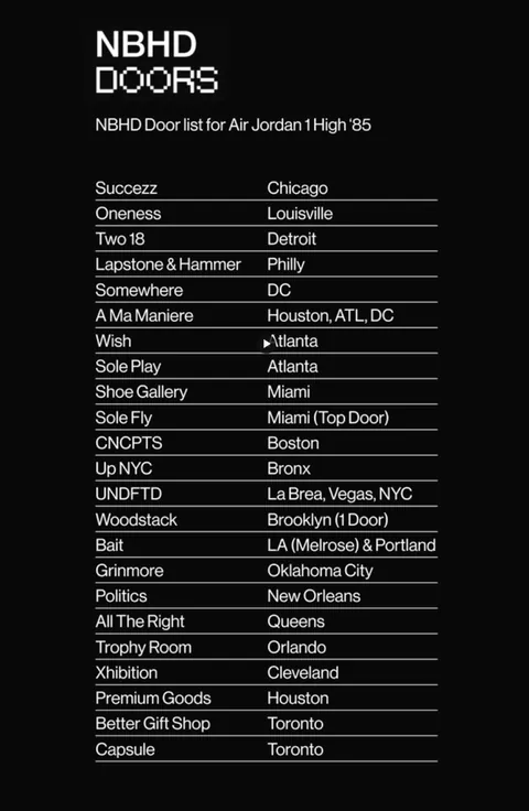 Here's the list of stores that will be backdooring the 85 Breds