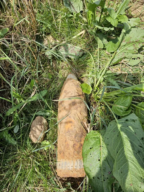 An unexploded WWI shell &amp; Mills bomb I found in a farmers field today...
