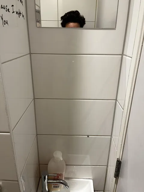 Bathroom mirror in a cafe in the Netherlands. I’m 6’1