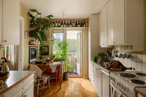 Kitchen full of natural light in a 1950s two-room apartment, Stockholm, Sweden [2879x1915]