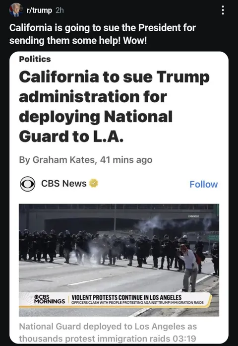 Since when is the National Guard needed to "help" manage ~100 protestors, after the governor and mayor say they have it under control? This was obviously meant to escalate, not de-escalate