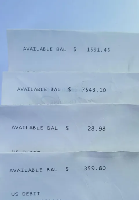 Account balances from people that left their receipts on top of an ATM 