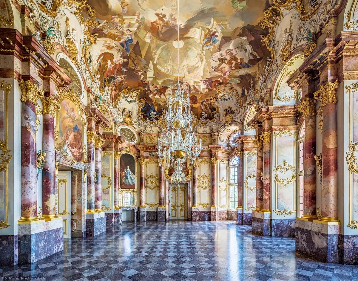 The Rococo Hall of Marble in Bruchsaal Palace, Germany