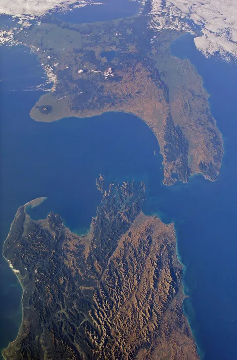 New Zealand's Cook Straight captured from the International Space Station.