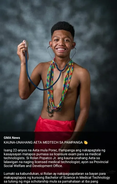 ROLAN POPATCO JR. First Aeta medtech from Pampanga