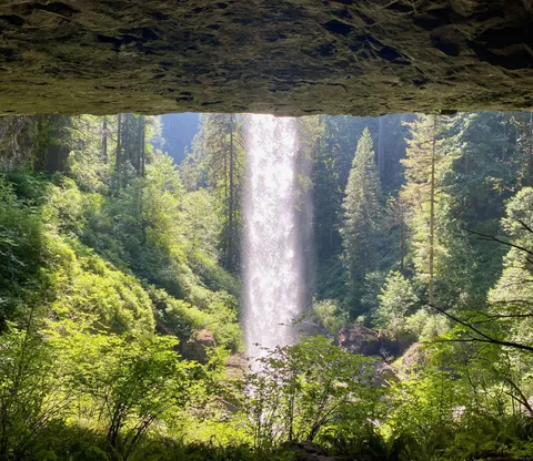 Perfectly sunlit waterfall