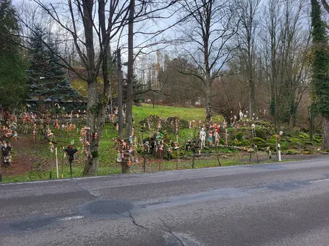 This house near my town. Many years ago it started "only" with hanged babies. Now there are heads on spikes and mannequins too.