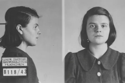 Gestapo photos of fearless non-violent activist, Sophie Scholl, during possibly the most spectacular moment of resistance of the twentieth century, 1943
