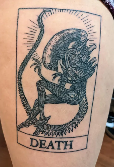 Xenomorph Tarot Card by Caesar Bacchus at East Side Ink in Manhattan NYC