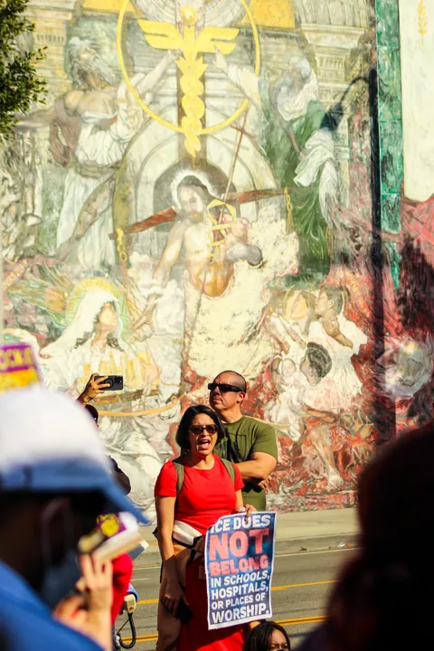 Healthcare workers marched through Los Angeles today to protest ICE mistreatment of detainees [OC]