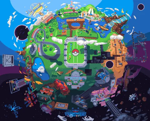 A Super Smash Bros Brawl pixel globe