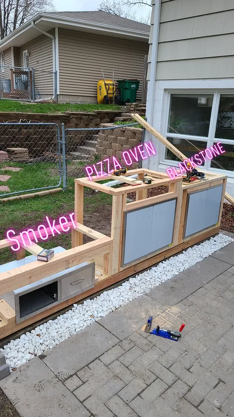 Outdoor cooking set up. Wife designed it.