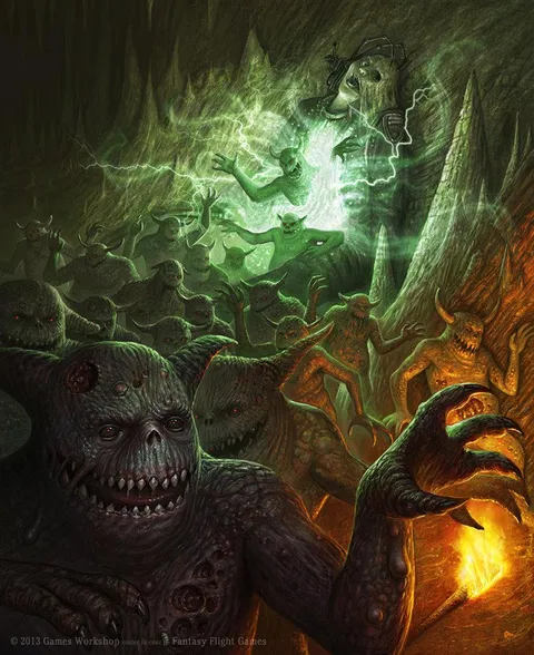 A horde of Nurglings using a Human psyker as a gateway to realspace.