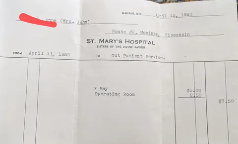 My Great Grandma's medical bill from 1950