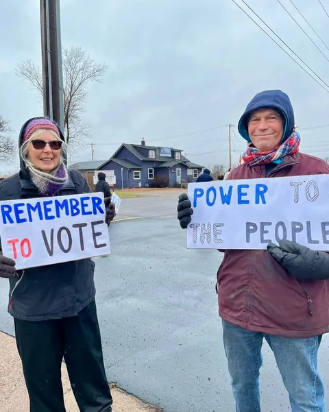 Demonstrators in deep red Barron County, WI remind people of tomorrow's Supreme Court election. [OC]