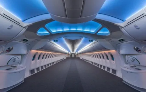 Interior of a Boeing 787 Dreamliner airplane before the seats have been installed