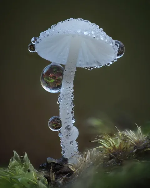 🔥 A few tiny Dewdrop Bonnet mushrooms (Hemimycena tortuosa) 🔥