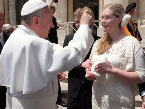 [OC] Went to Rome on my honeymoon, made Pope Francis laugh