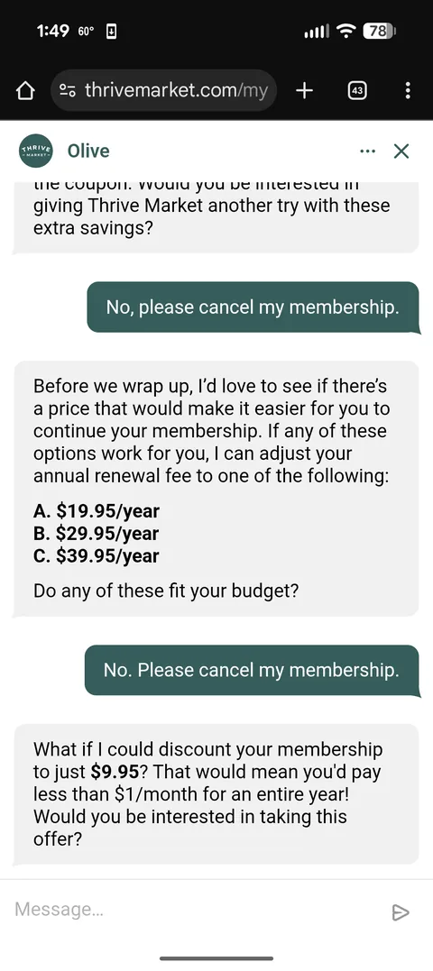 Trying to cancel my Thrive membership...