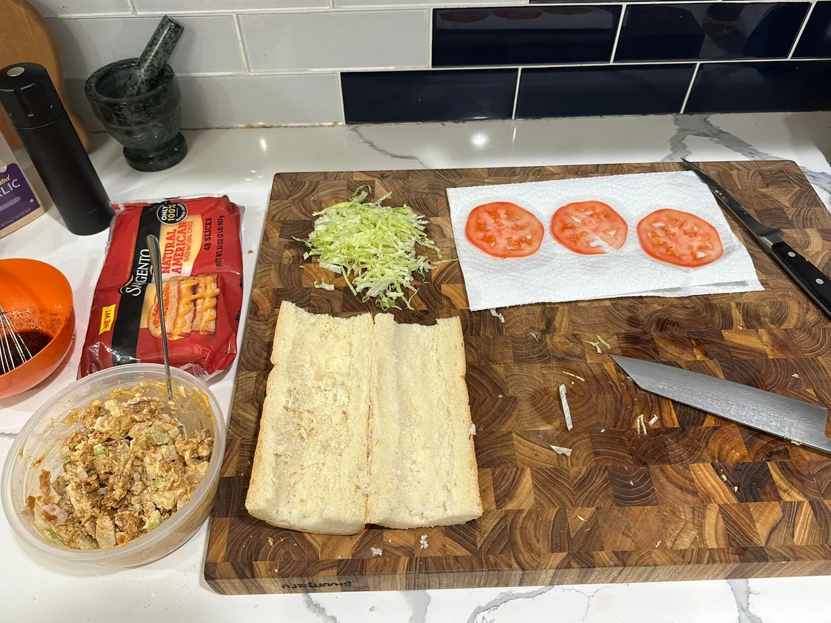 [homemade] nashville hot chicken salad sandwich. kinda.