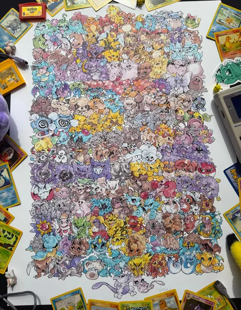 My 151 Poster is finally done! 🎉 Watercolor and Colored Pencil 🎨 [OC]
