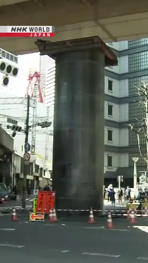 On March 11, 2026 a giant sewer pipe suddenly popped out of a road in central Osaka, Japan