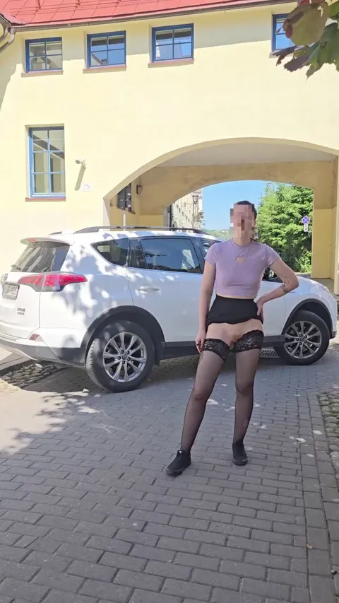 This is what friends are for! She was there for company but randomly decided to join pussy flashing on a semi busy street! My girl!!! <3