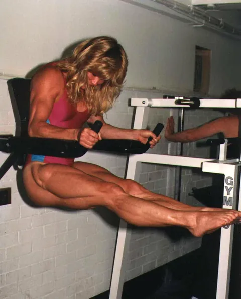 Olympic and commonwealth hurdle athlete, Wendy Jeal (aka "the woman with the steel legs") training for the 1988 Seoul games.