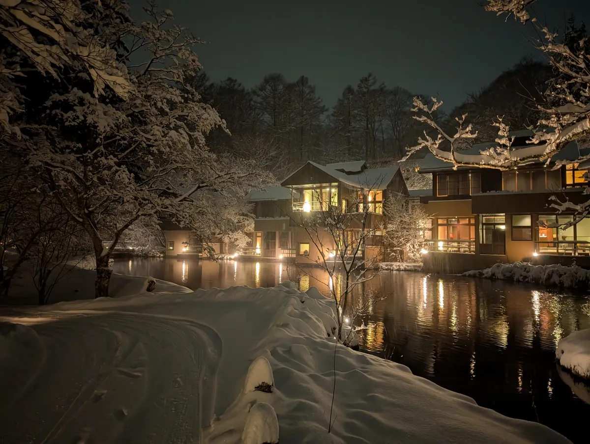 Night views in Karuizawa, Japan after a snow storm